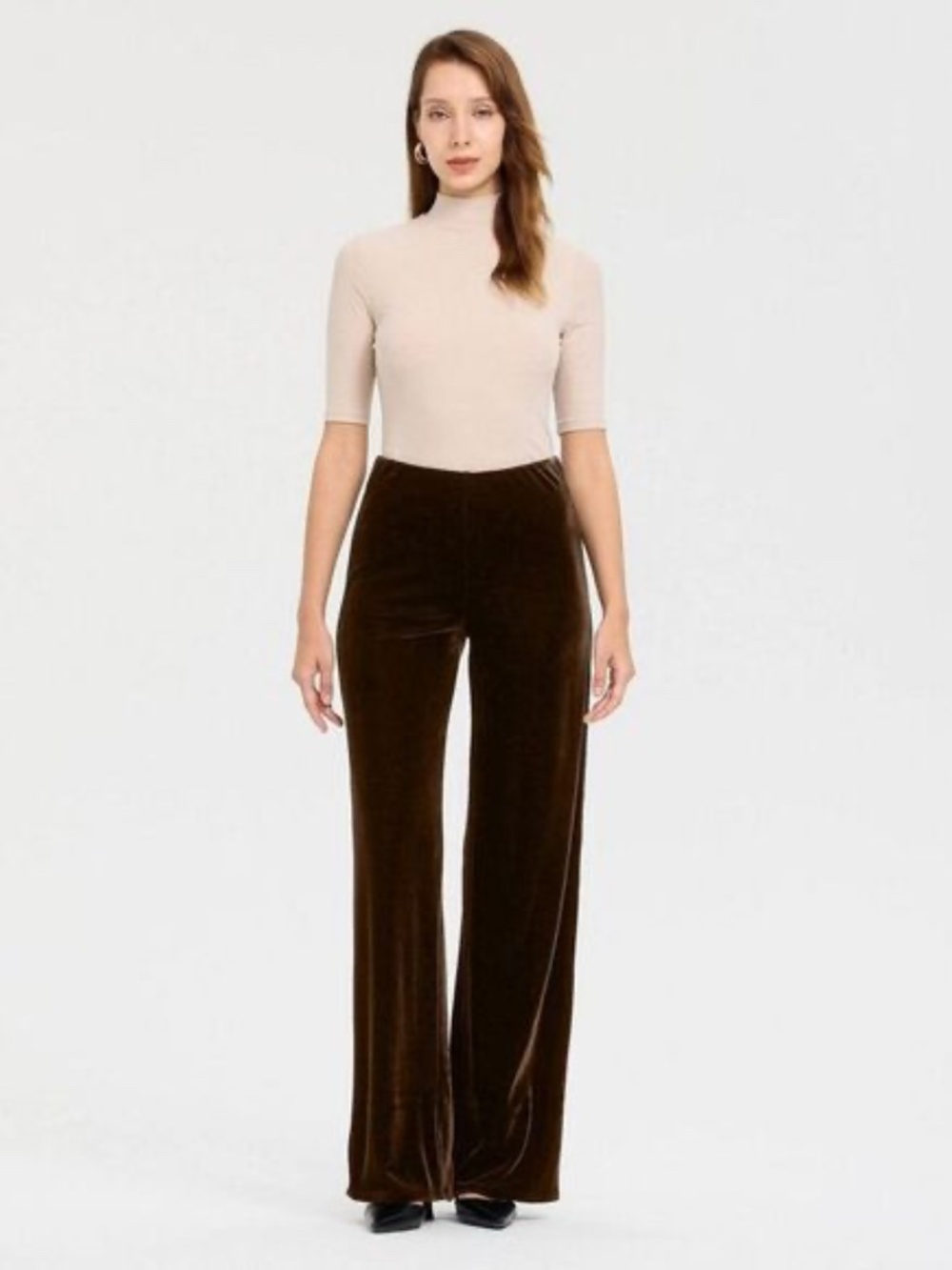 NWT A New Day Dark Brown Velvet Wide Leg Pull-On Pants Size L